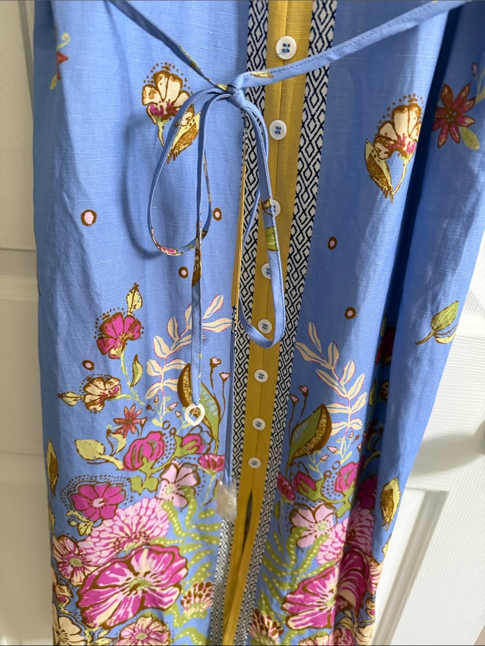 🌸Skies Are Blue: Light Blue Floral Midi Sundress with Yellow Trim - Picture 5 of 8
